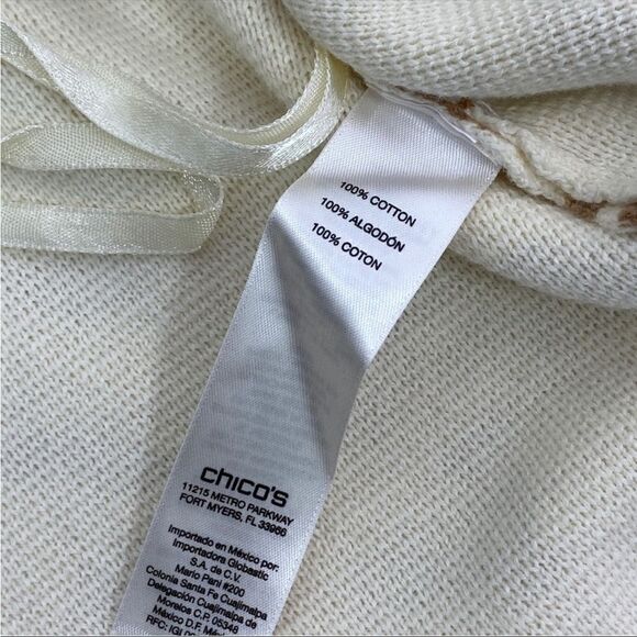 Chico’s Charlee Cheetah Lace Hem Crop Cardigan Sweater Cream Tan Small - Picture 11 of 13